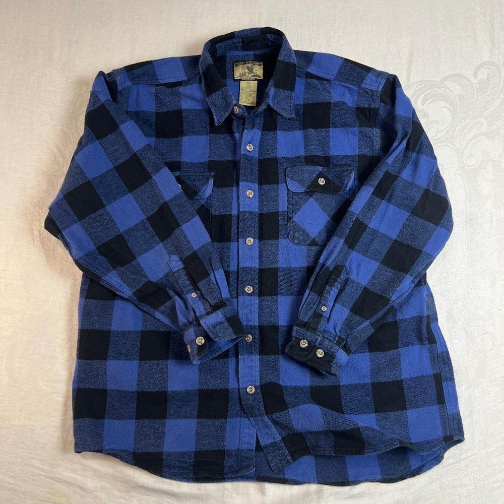 Field & Stream Shirt Men's XXL(XL) Flannel Plaid Long Sleeve Button Up Blue Blck